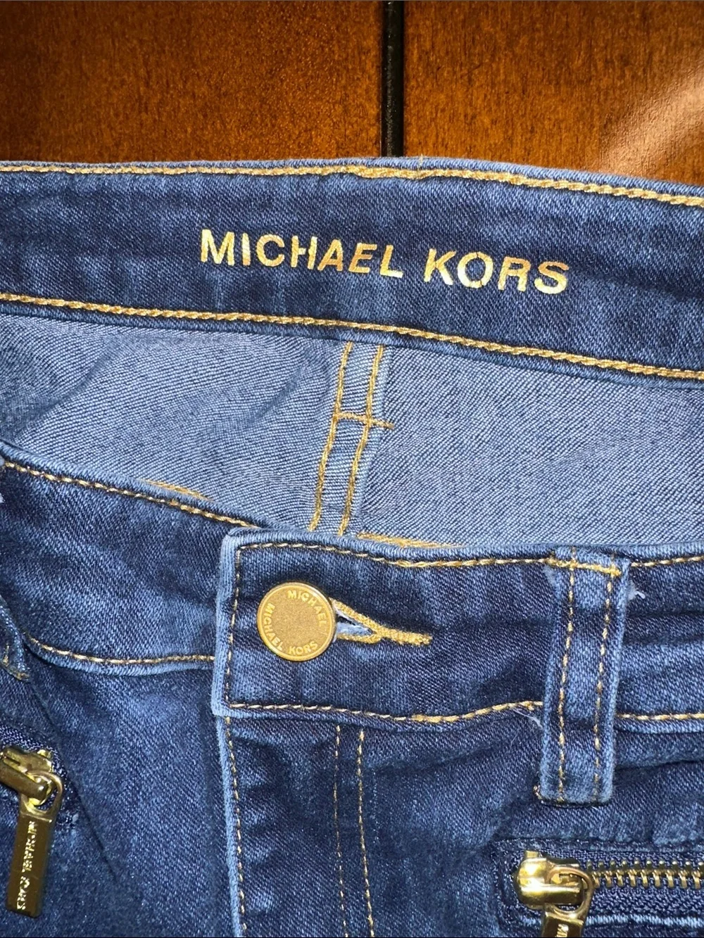 Michael Kors Dark Blue Skinny Jeans with Gold Trim